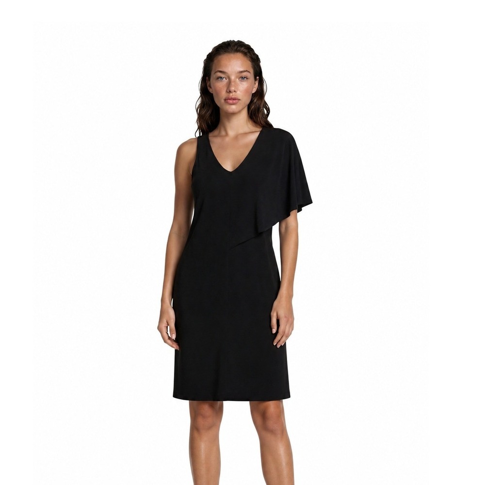 Armani Exchange Mini Dress Women's Size Medium Black Asymmetrical V Neck